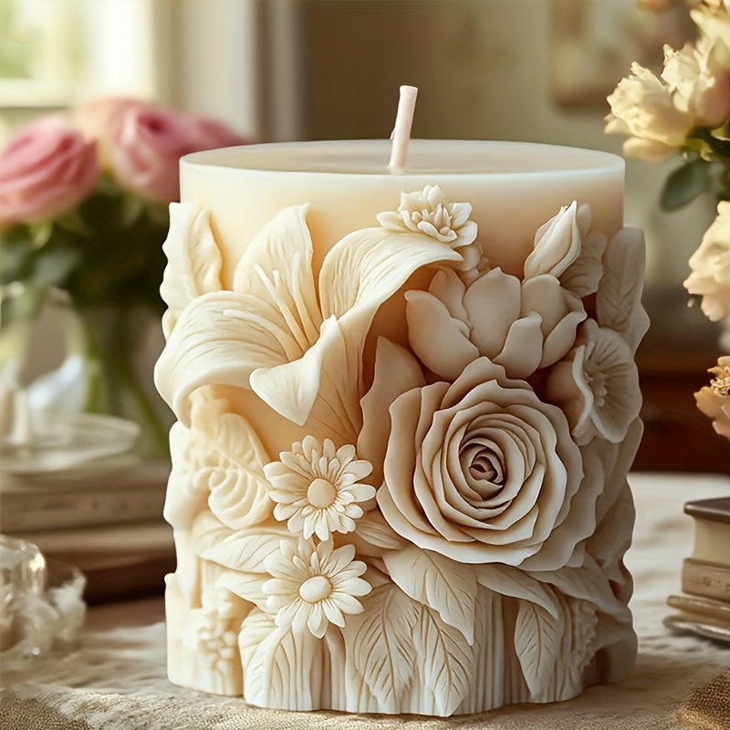 Reusable Silicone Candle Molds with Intricate Rose & Lily Floral Patterns - Non-Stick DIY Scented Candles, Handmade Soaps & Home Decor Crafts | Multi-Size Layered Flower Design, Durable & Easy Clean Mold for Aromatherapy Gift House Of Avana