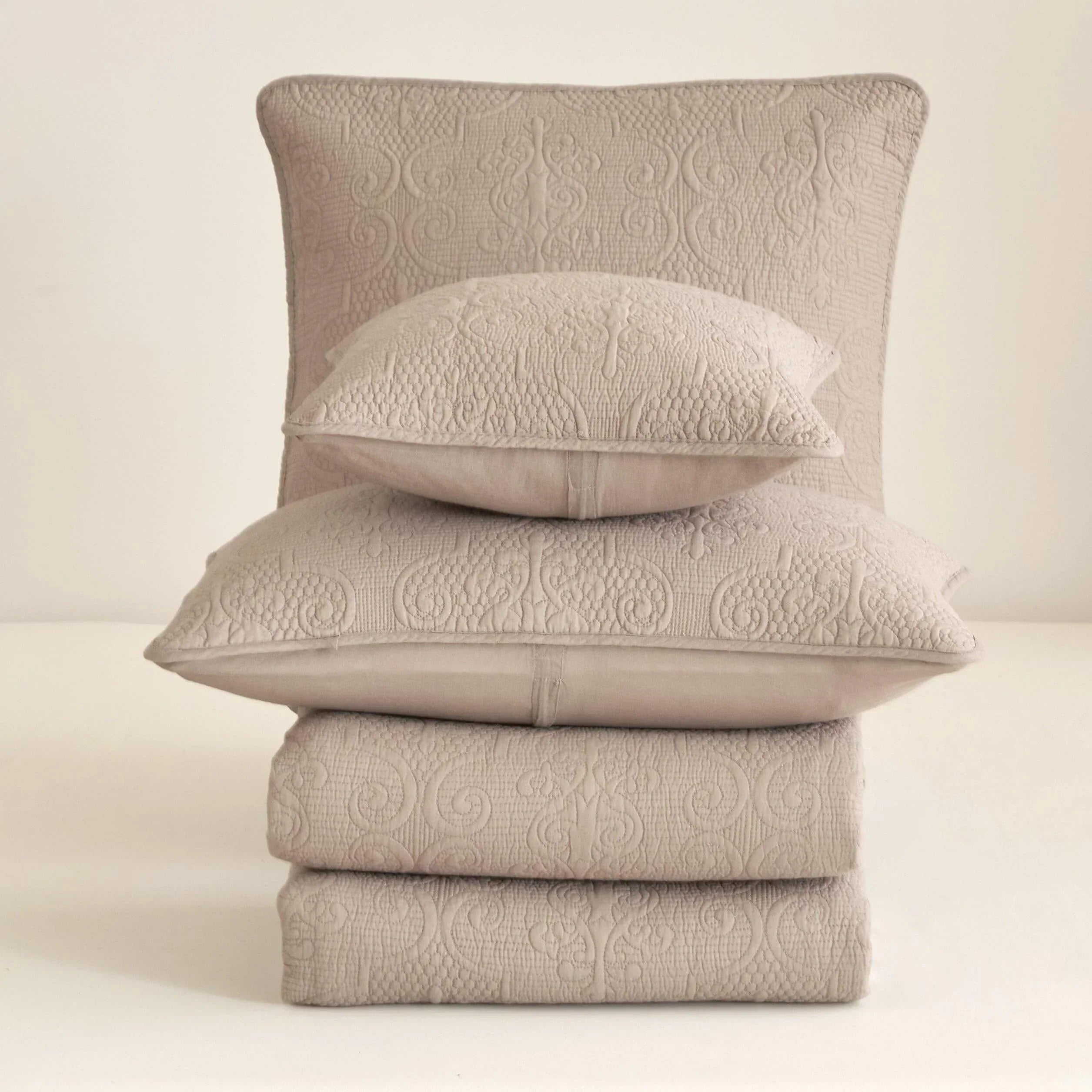 DaDa Bedding Neutral Taupe Beige Sandy Elegant Matelasse Cotton Quilted Bedspread Set (JHW-585) DaDalogy Bedding Collection