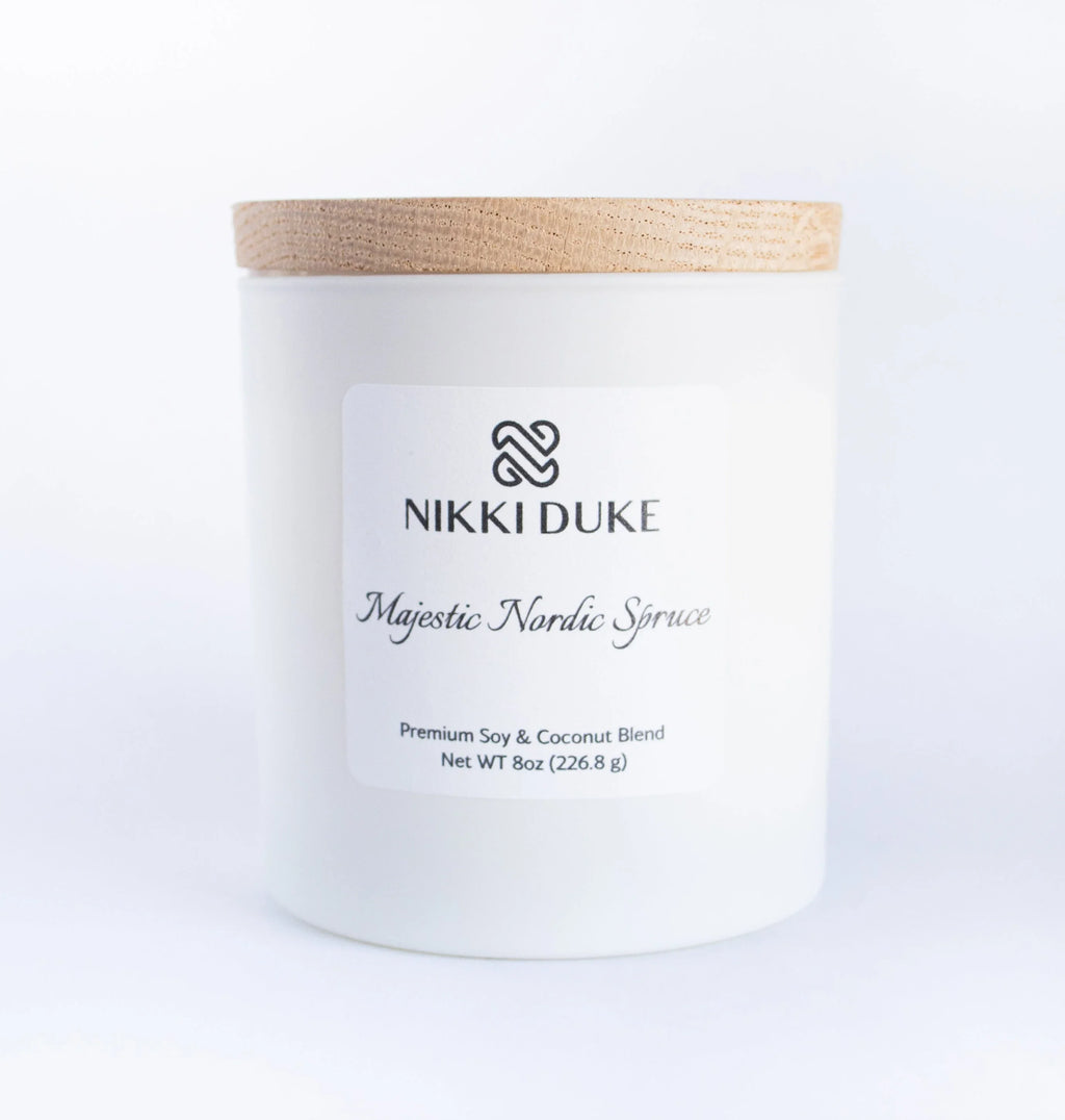 Nikki Duke Majestic Nordic Spruce 8 oz Premium Soy + Coconut Candle Nikki Duke