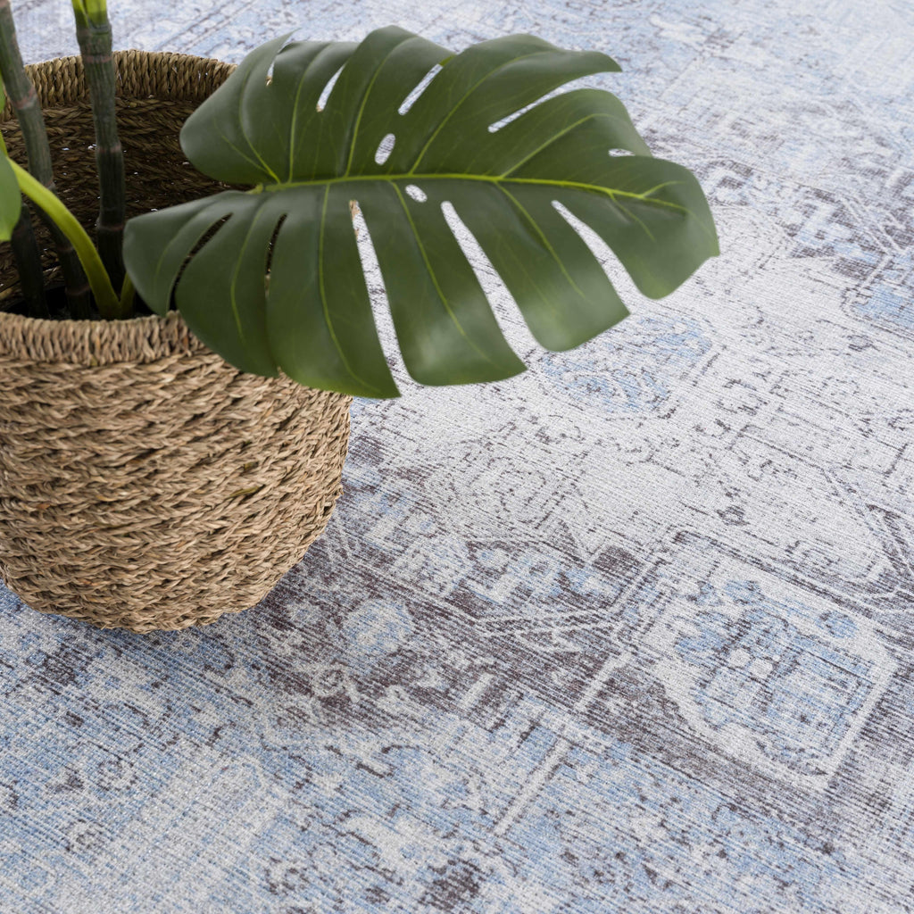 Aqua Rosman Washable Area Rug Hauteloom