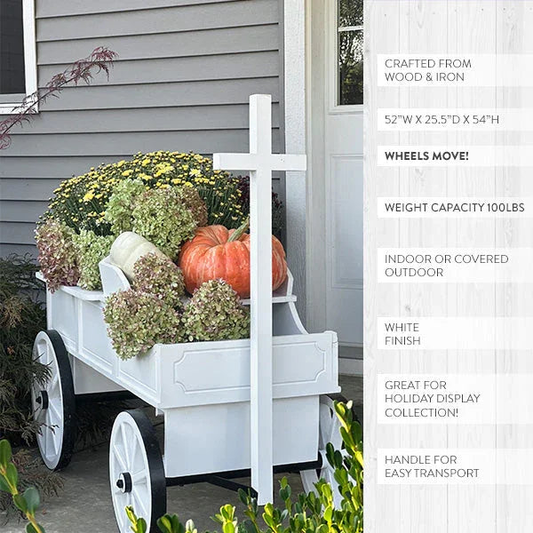 54 Inch Wood and Iron White Display Rolling Cart Decor Steals