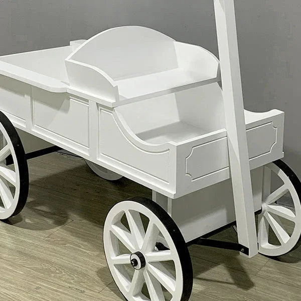 54 Inch Wood and Iron White Display Rolling Cart Decor Steals