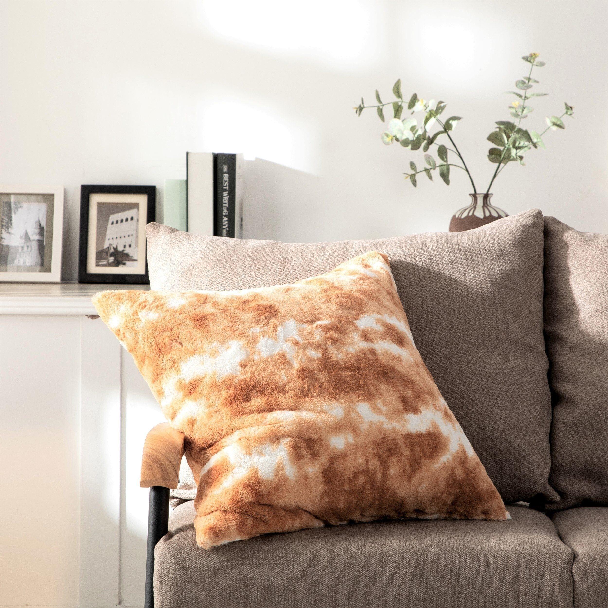 DaDa Bedding Amber Orange Brown & White Cozy Faux Fur Euro Throw Pillow Cover (M3396) DaDalogy Bedding Collection