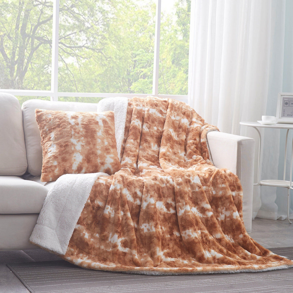 DaDa Bedding Amber Orange Brown & White Cozy Faux Fur Euro Throw Pillow Cover (M3396) DaDalogy Bedding Collection