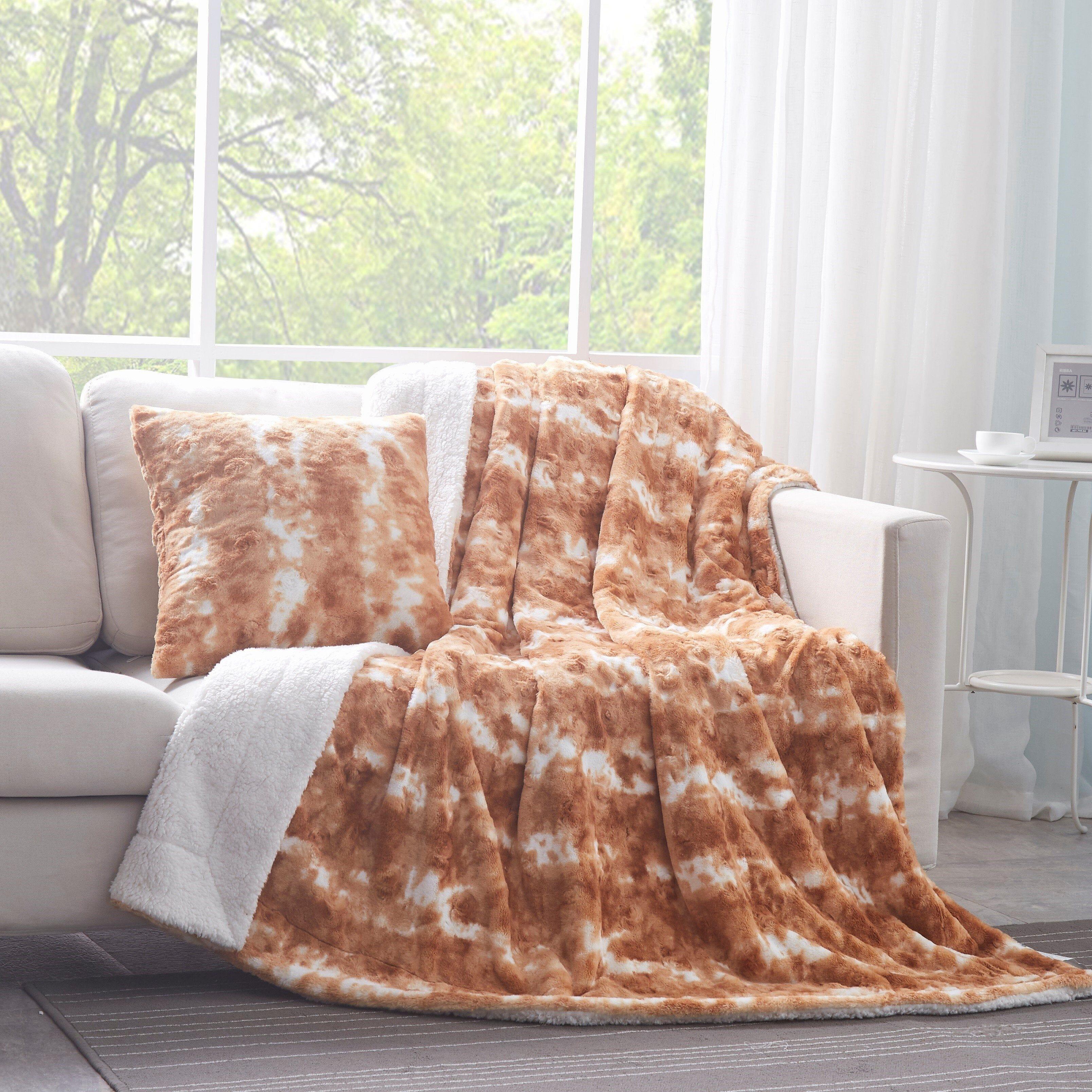DaDa Bedding Amber Orange Brown & White Cozy Faux Fur Euro Throw Pillow Cover (M3396) DaDalogy Bedding Collection