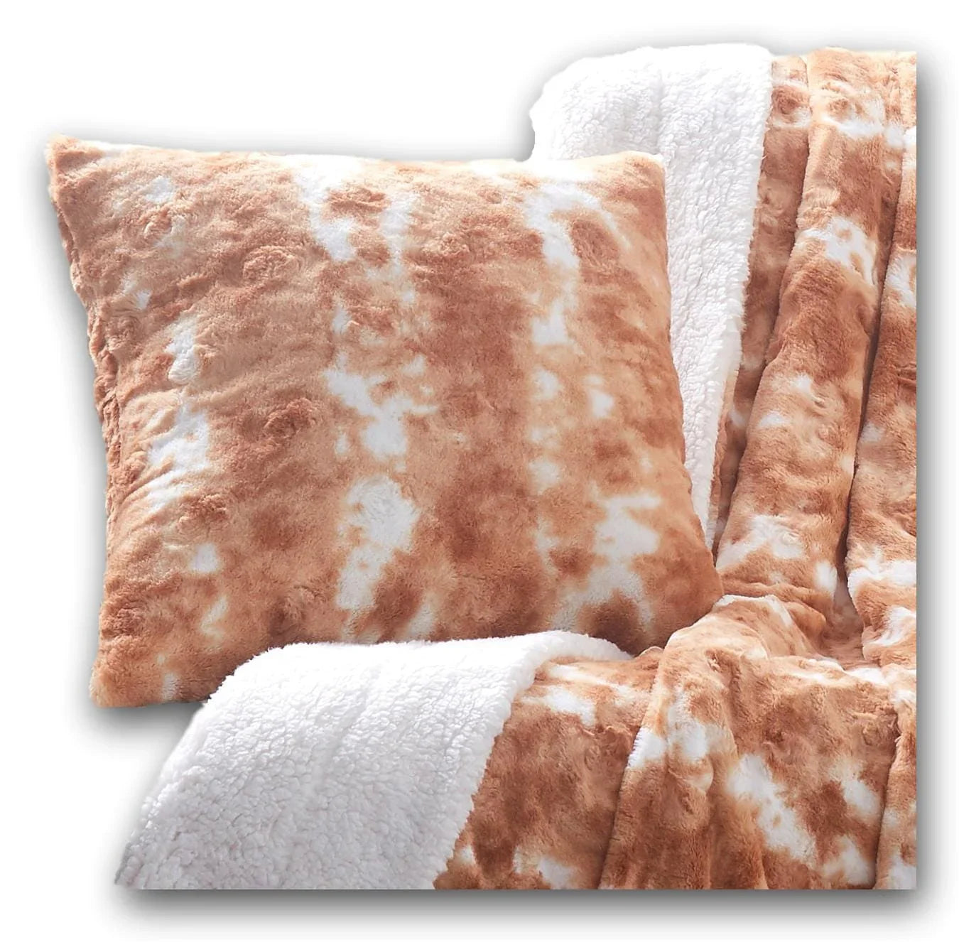 DaDa Bedding Amber Orange Brown & White Cozy Faux Fur Euro Throw Pillow Cover (M3396) DaDalogy Bedding Collection