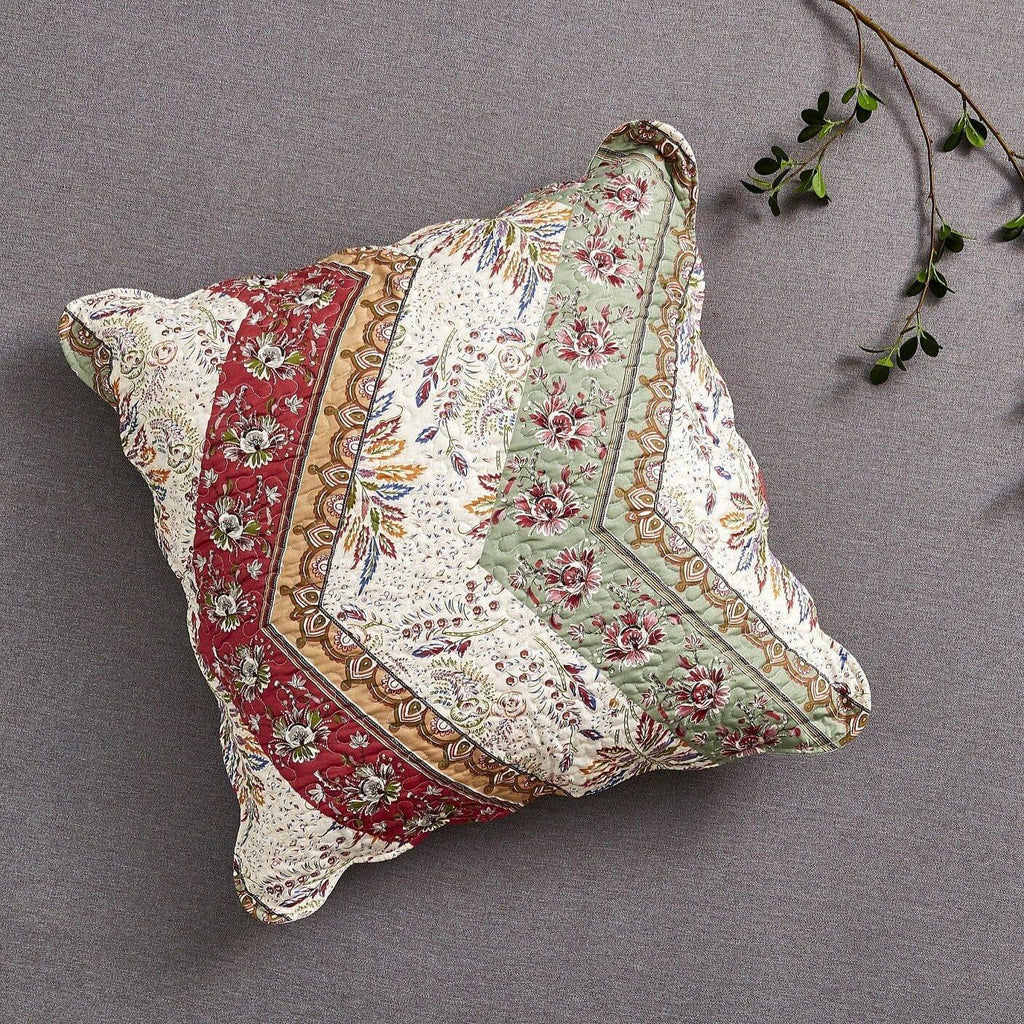 DaDa Bedding Bohemian Cranberry Sage Chevron Floral Euro Pillow Sham Cover, 26" x 26" (JHW924) DaDalogy Bedding Collection