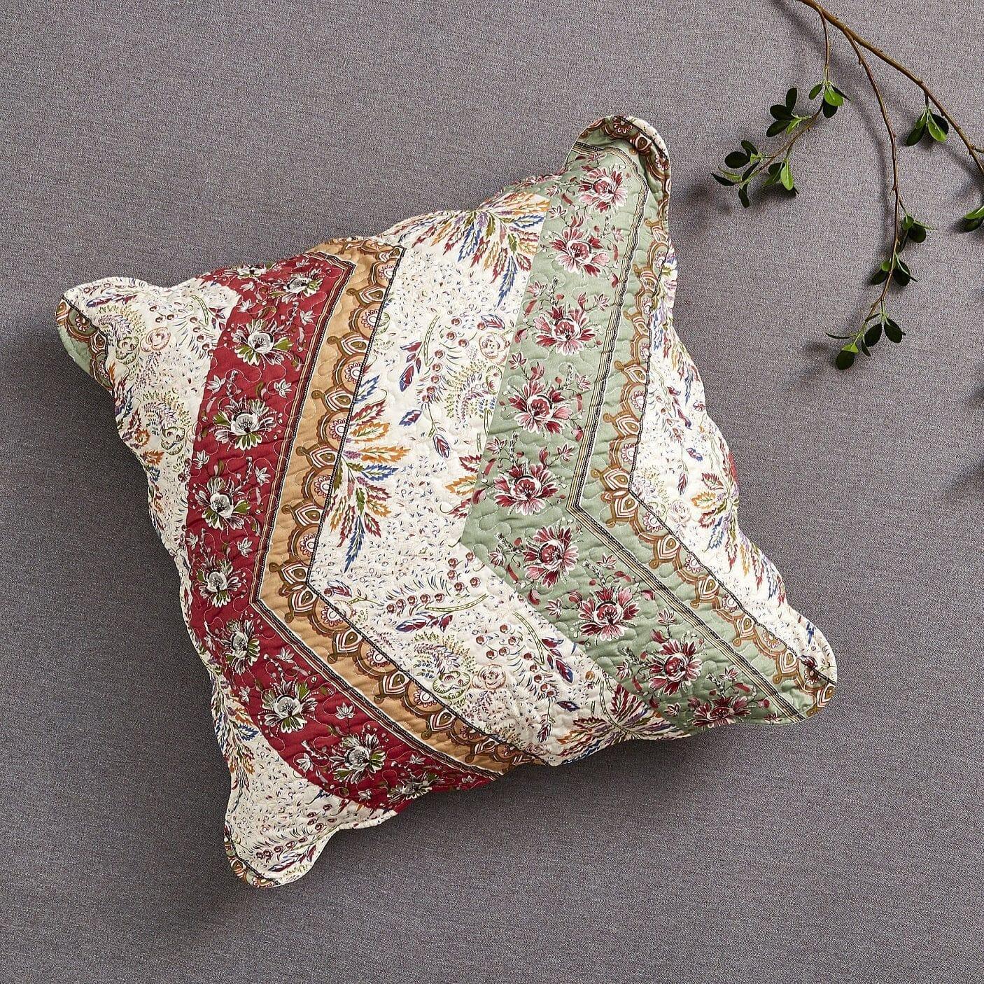 DaDa Bedding Bohemian Cranberry Sage Chevron Floral Euro Pillow Sham Cover, 26" x 26" (JHW924) DaDalogy Bedding Collection