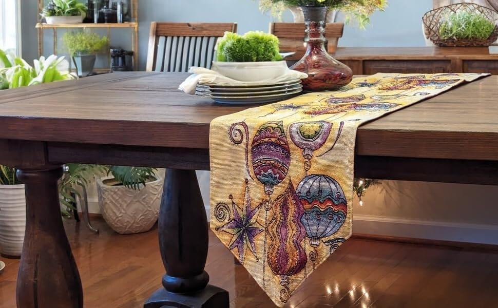 DaDa Bedding Bohemian Ornaments Colorful Holiday Lanterns Tapestry Dining Table Runner (14916) DaDalogy Bedding Collection