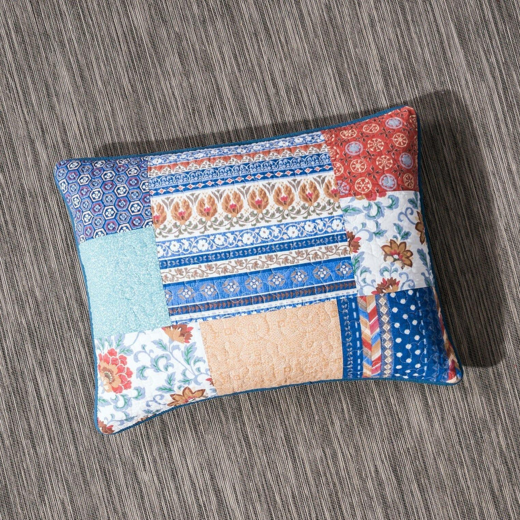DaDa Bedding Bohemian Vibes Mediterranean Blue Patchwork Floral Pillow Sham (JHW878) DaDalogy Bedding Collection