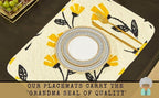 DaDa Bedding Botanical Floral Dining Table Placemats - Set of 4-Pieces Quilted Ivory with Yellow Fleur Golden Orange Spring Time Tulips - 13 x 19