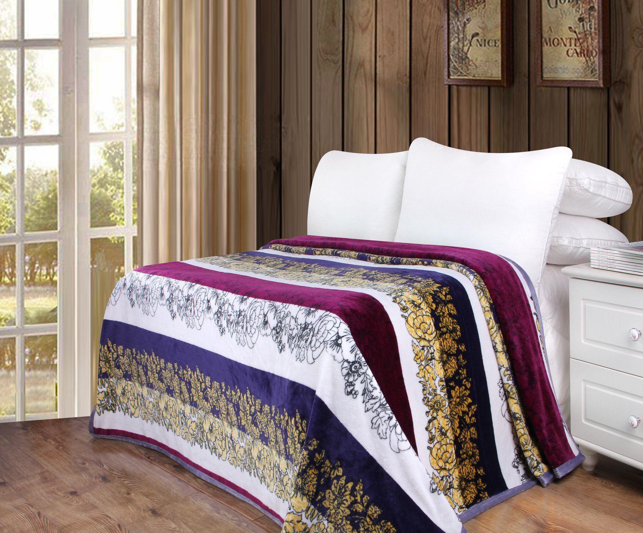 DaDa Bedding Botanical Floral Striped Carnations Mink Flannel Fleece Throw Blanket (XY9829) DaDalogy Bedding Collection