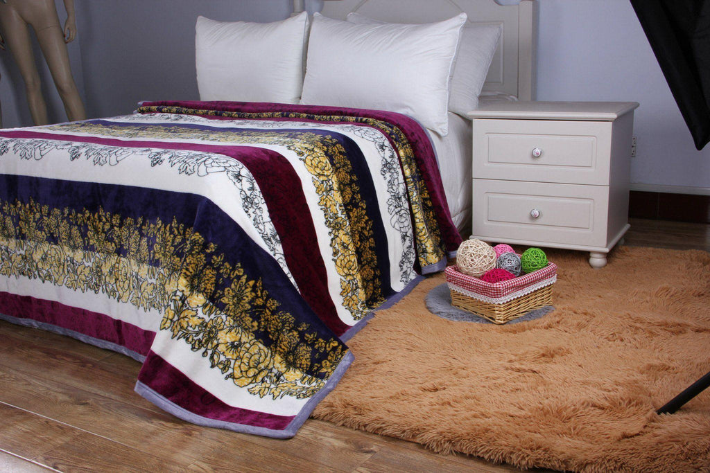 DaDa Bedding Botanical Floral Striped Carnations Mink Flannel Fleece Throw Blanket (XY9829) DaDalogy Bedding Collection