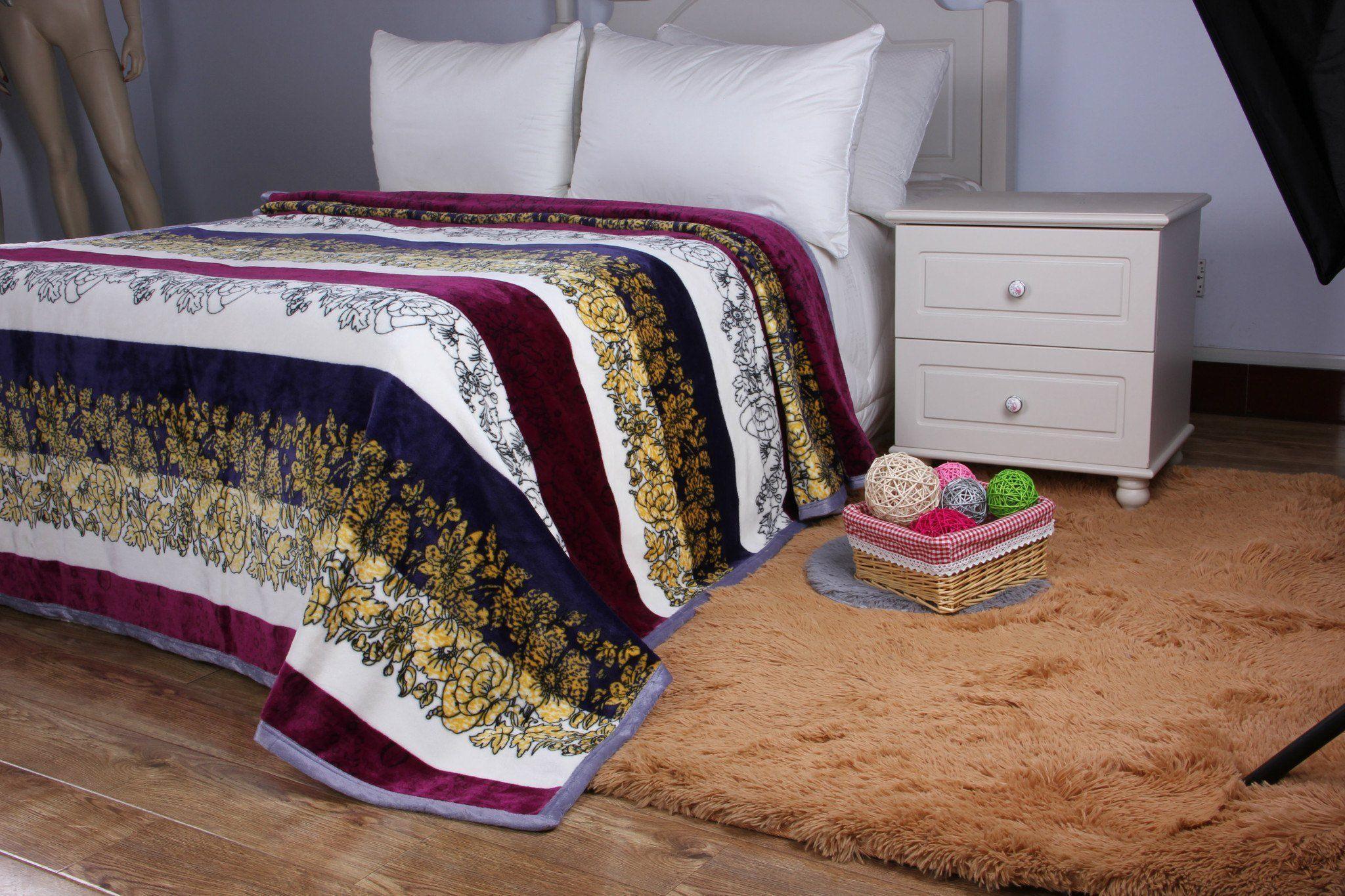 DaDa Bedding Botanical Floral Striped Carnations Mink Flannel Fleece Throw Blanket (XY9829) DaDalogy Bedding Collection