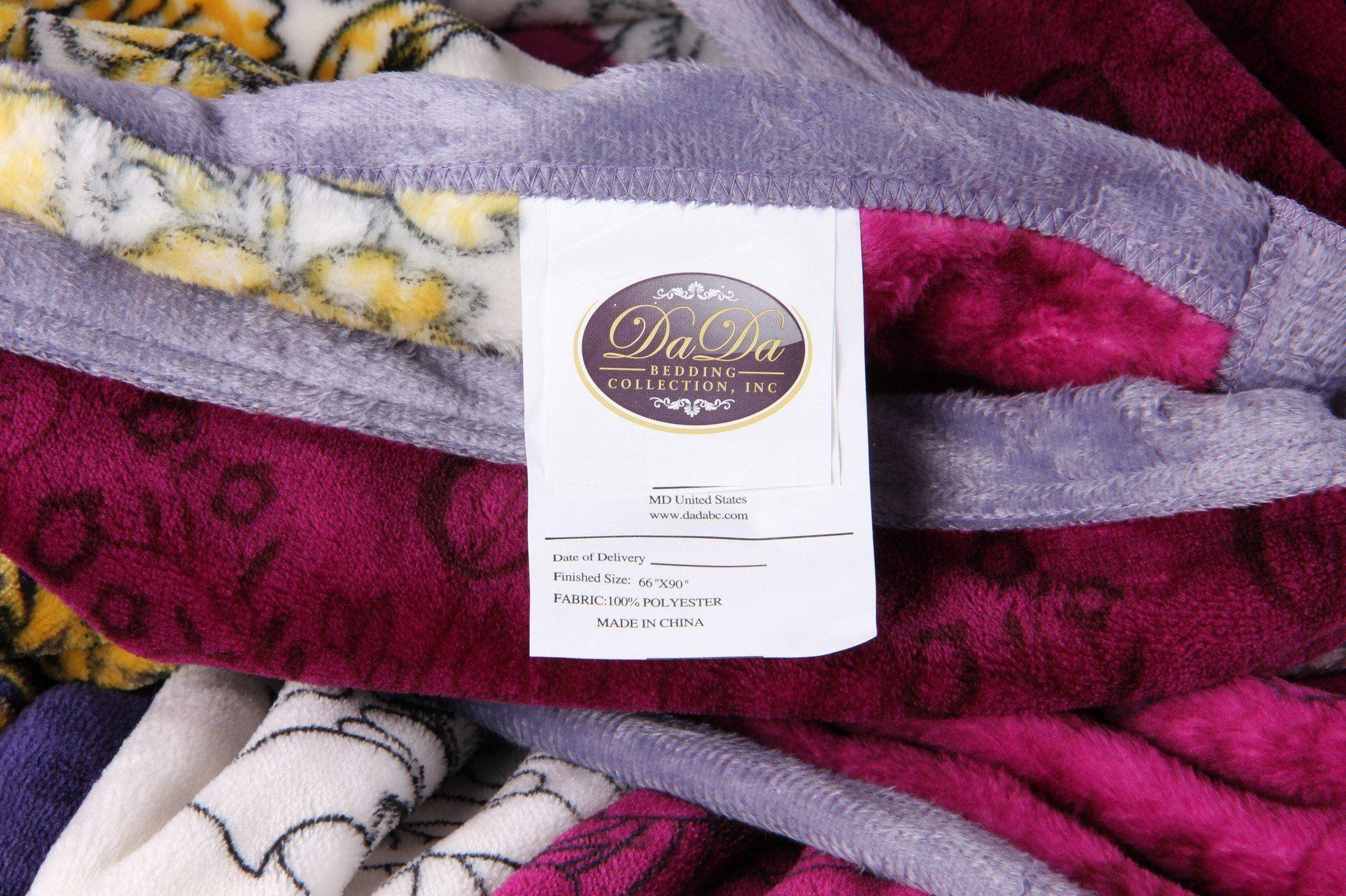 DaDa Bedding Botanical Floral Striped Carnations Mink Flannel Fleece Throw Blanket (XY9829) DaDalogy Bedding Collection