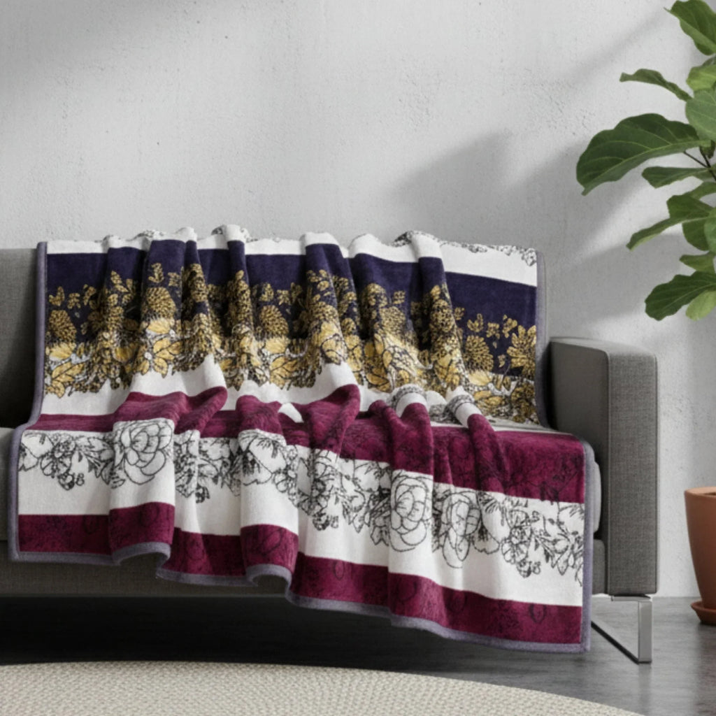 DaDa Bedding Botanical Floral Striped Carnations Mink Flannel Fleece Throw Blanket (XY9829) DaDalogy Bedding Collection