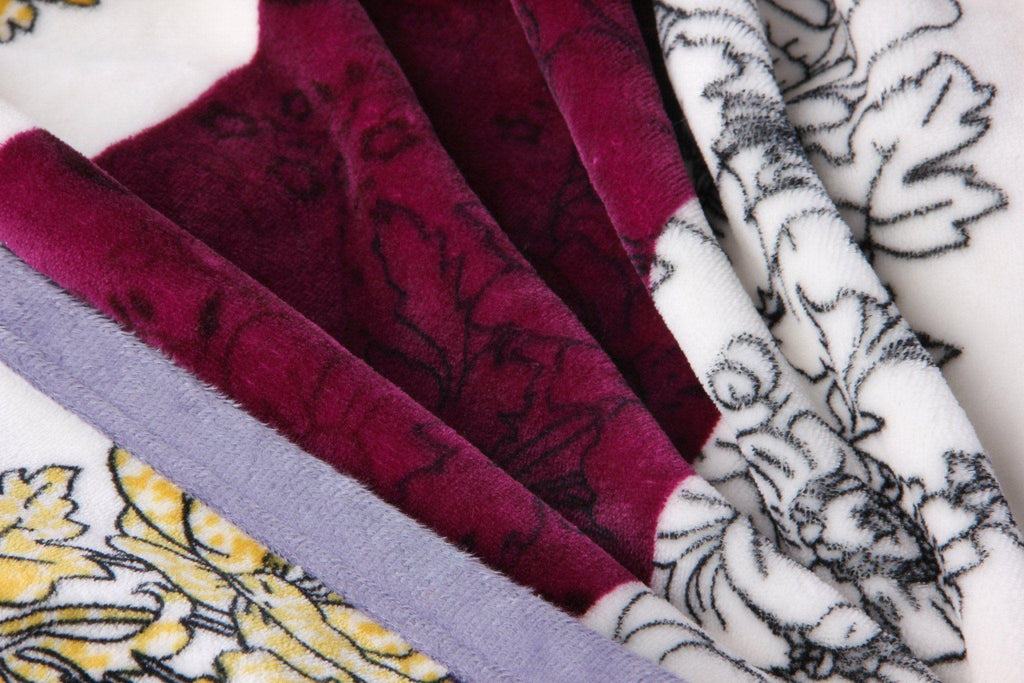DaDa Bedding Botanical Floral Striped Carnations Mink Flannel Fleece Throw Blanket (XY9829) DaDalogy Bedding Collection