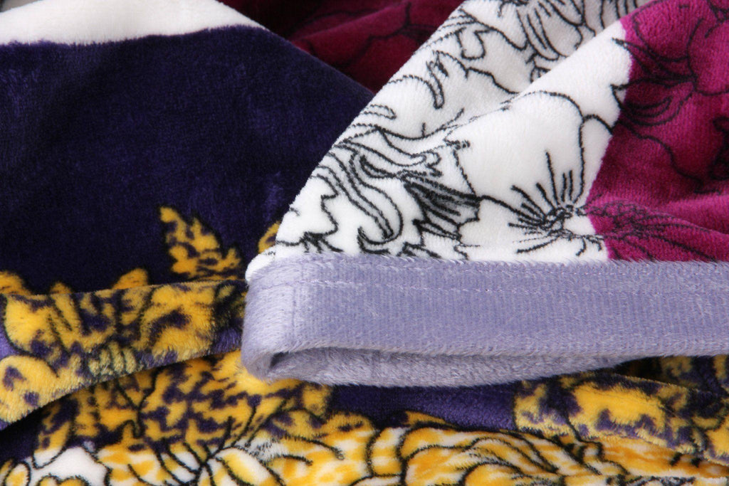 DaDa Bedding Botanical Floral Striped Carnations Mink Flannel Fleece Throw Blanket (XY9829) DaDalogy Bedding Collection
