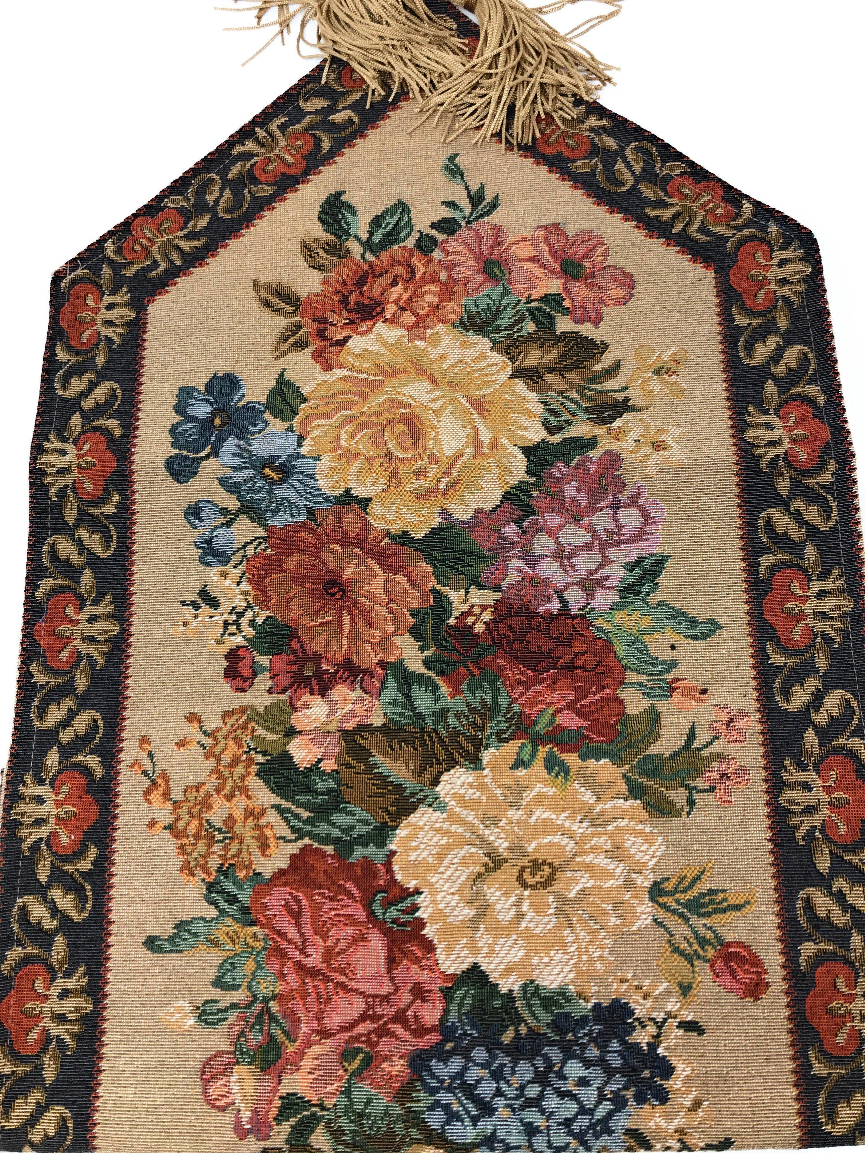 DaDa Bedding Breath of Spring Colorful Floral Beige Brown Tapestry Dining Table Runner (3089) DaDalogy Bedding Collection