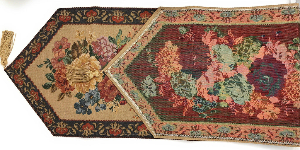 DaDa Bedding Breath of Spring Colorful Floral Beige Brown Tapestry Dining Table Runner (3089) DaDalogy Bedding Collection