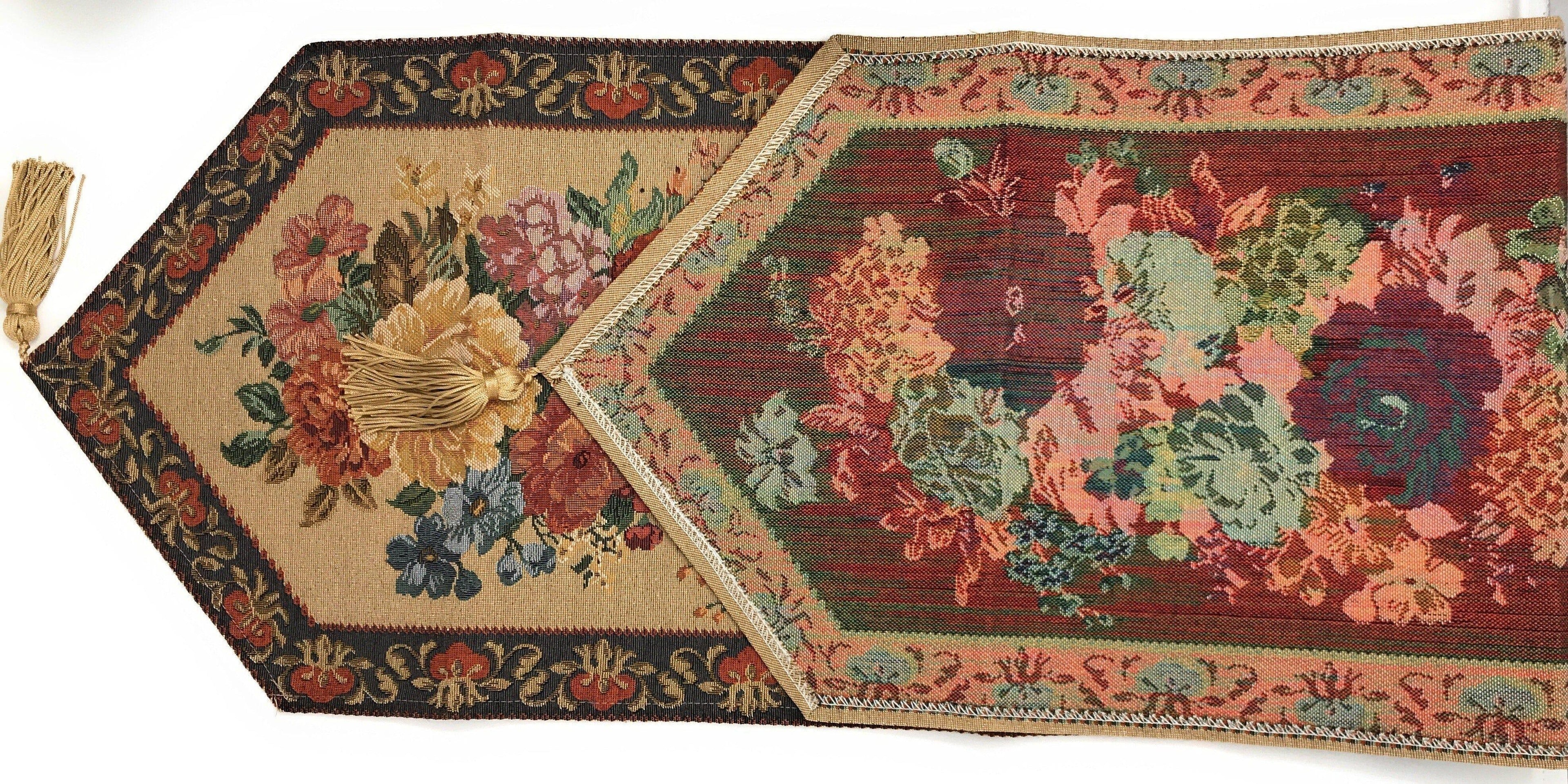 DaDa Bedding Breath of Spring Colorful Floral Beige Brown Tapestry Dining Table Runner (3089) DaDalogy Bedding Collection