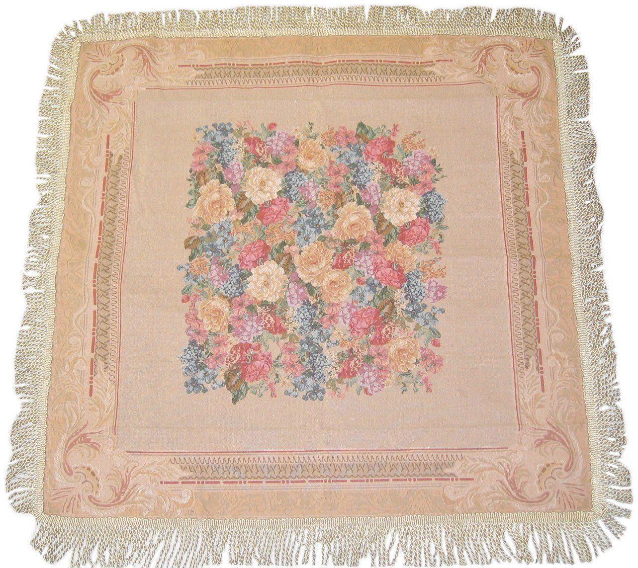 DaDa Bedding Breath of Spring Floral Beige Intricate Ornate Square Tapestry Table Cloth DaDalogy Bedding Collection