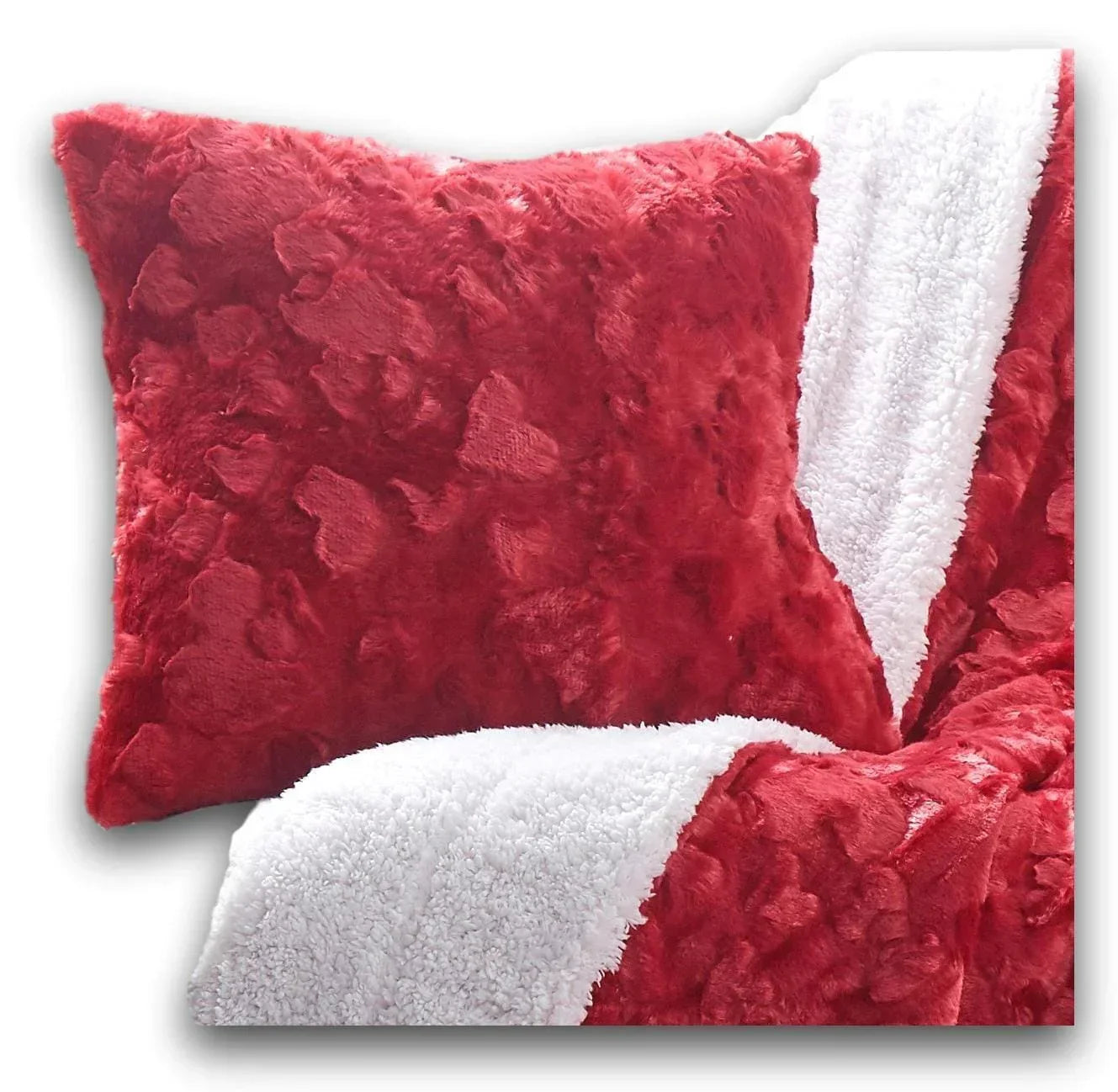 DaDa Bedding Candy Apple Red Vibrant Luxury Faux Fur Euro Throw Pillow Cover (Red-19) DaDalogy Bedding Collection