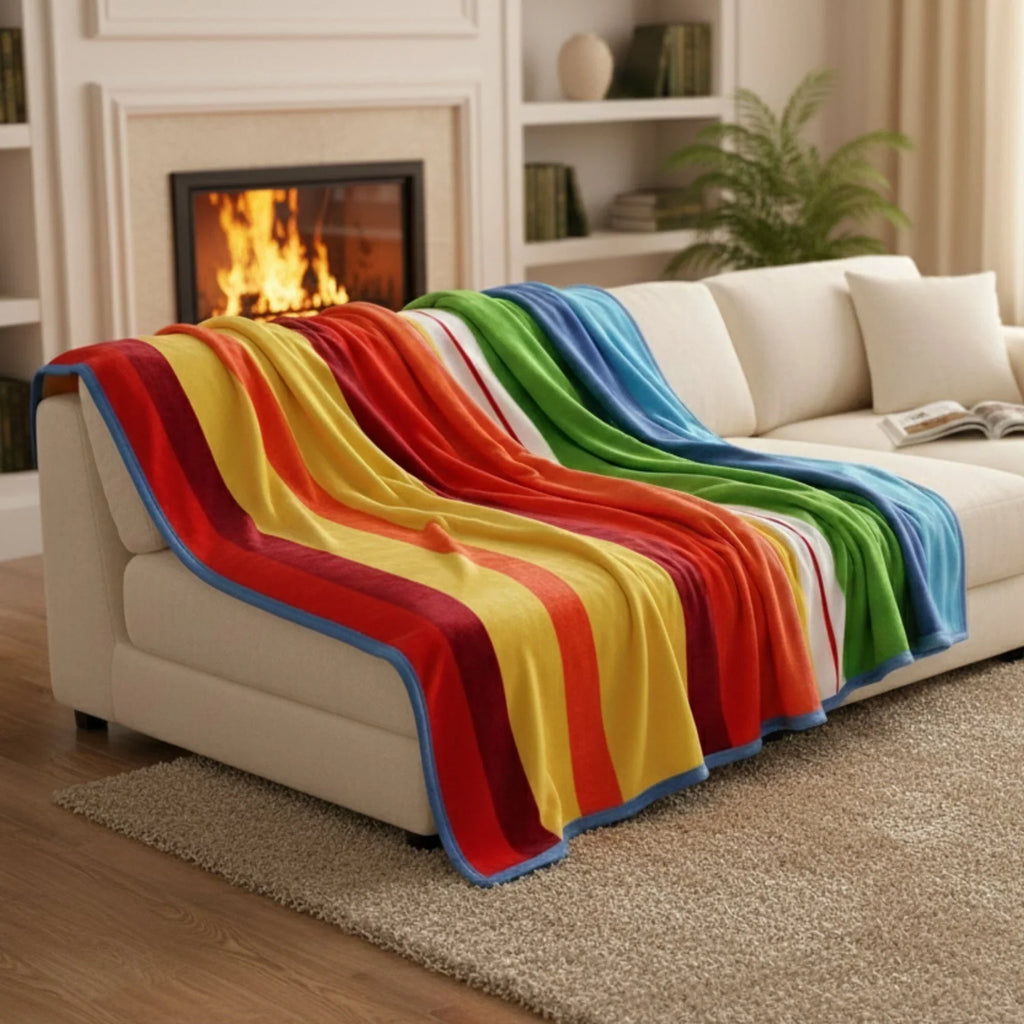 DaDa Bedding Colorful Striped Rainbow Reversible Plush Luxe Flannel Fleece Throw Blanket (XY9867) DaDalogy Bedding Collection