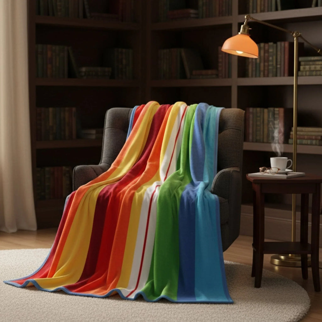 DaDa Bedding Colorful Striped Rainbow Reversible Plush Luxe Flannel Fleece Throw Blanket (XY9867) DaDalogy Bedding Collection