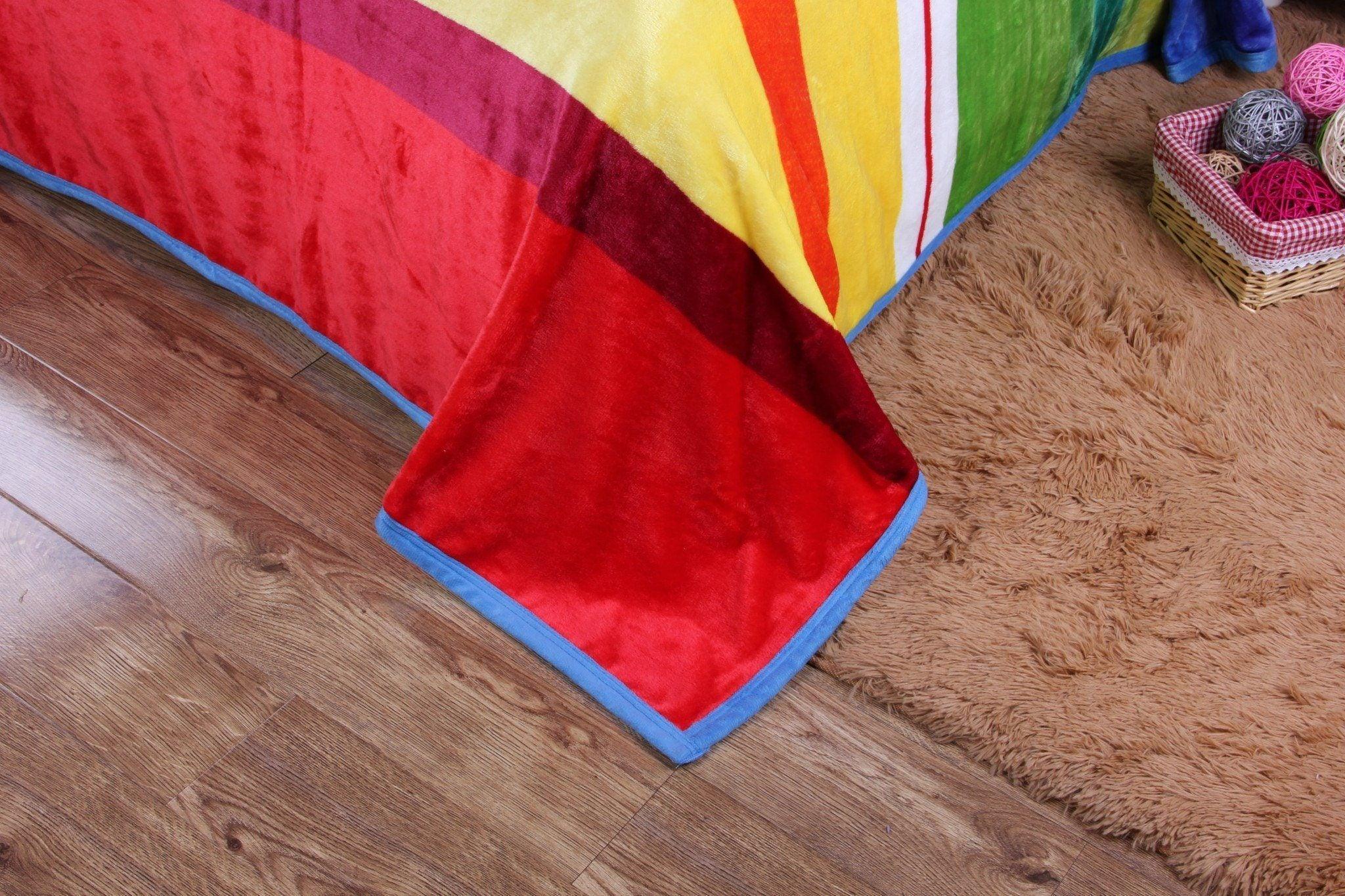 DaDa Bedding Colorful Striped Rainbow Reversible Plush Luxe Flannel Fleece Throw Blanket (XY9867) DaDalogy Bedding Collection