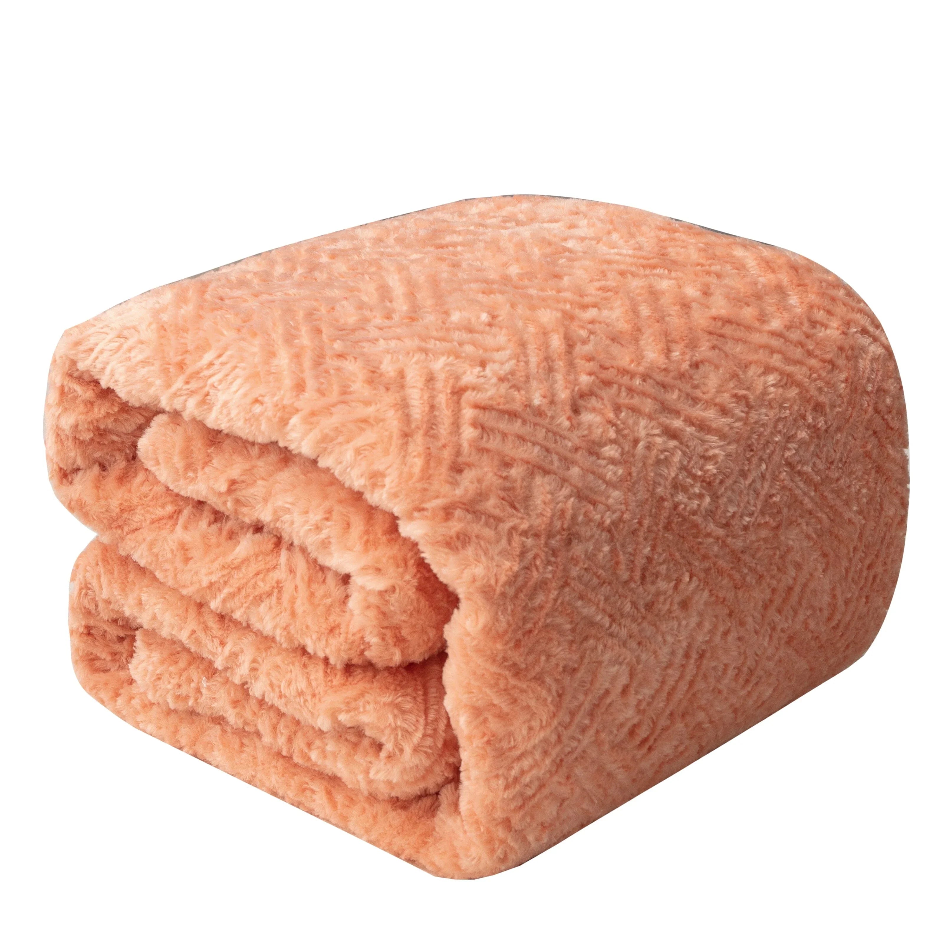 DaDa Bedding Coral Peach Rose Faux Fur Throw Blanket - Dreamy Geometric Embossed Sherpa Backside - Super Soft Warm Cozy Plush Fluffy DaDalogy Bedding Collection