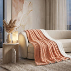 DaDa Bedding Coral Peach Rose Faux Fur Sherpa Throw Blanket