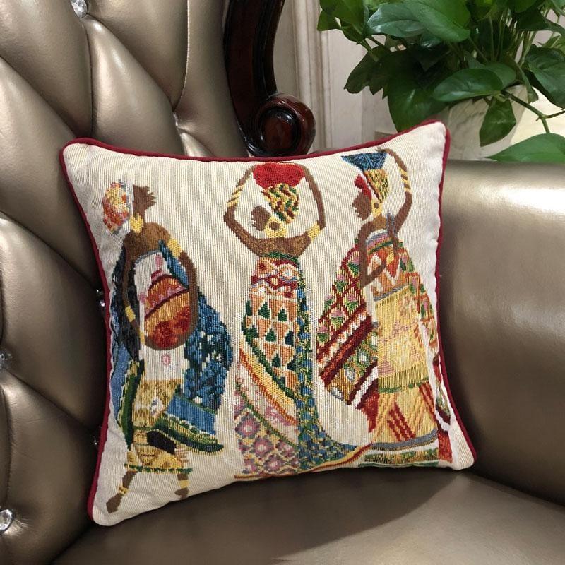 DaDa Bedding Dancing Women African Dreams Tapestry Throw Pillow Covers 16" x 16" DaDalogy Bedding Collection