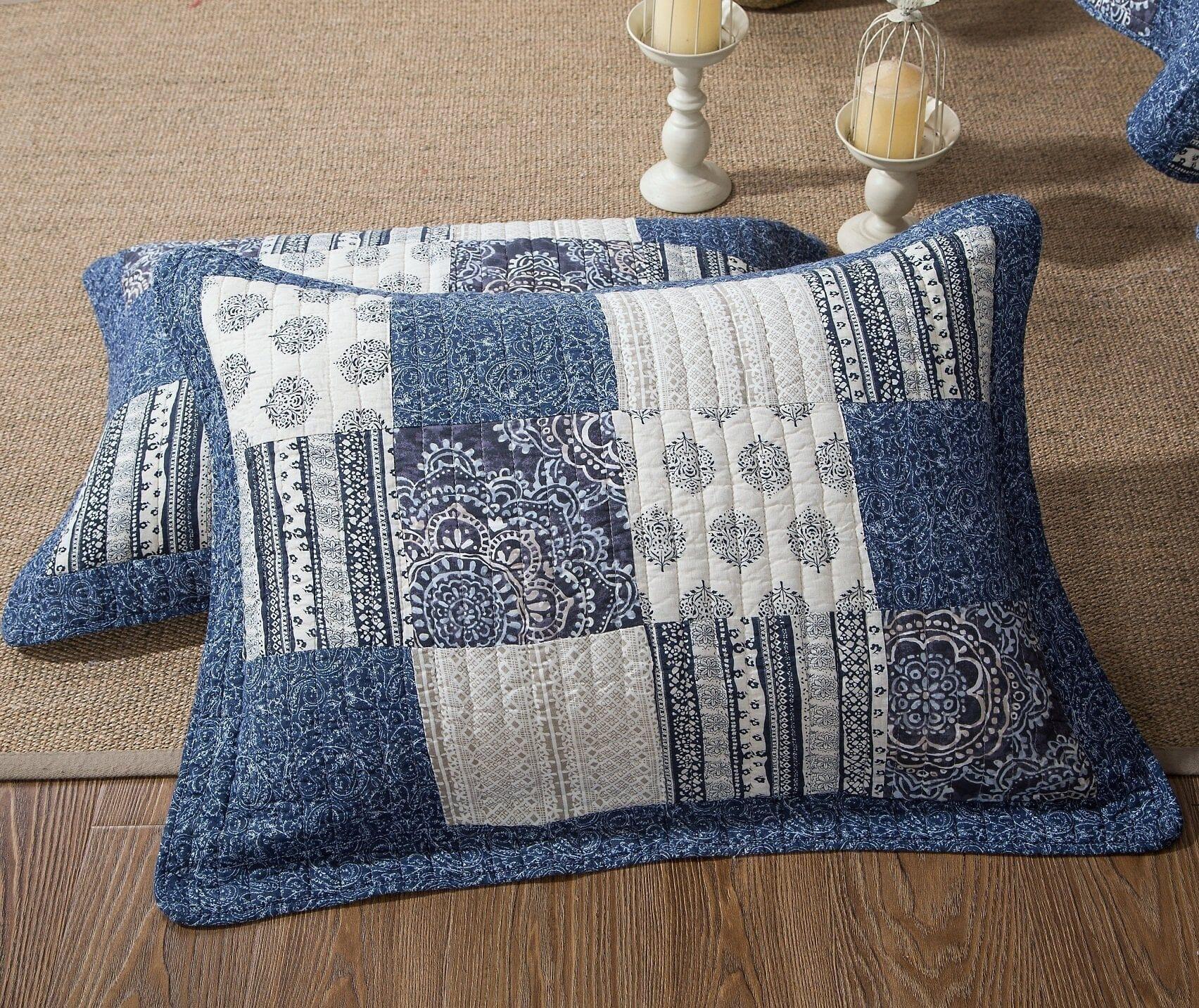 DaDa Bedding Denim Blue Elegance Floral Patchwork Farmhouse Pillow Sham (JHW660) DaDalogy Bedding Collection