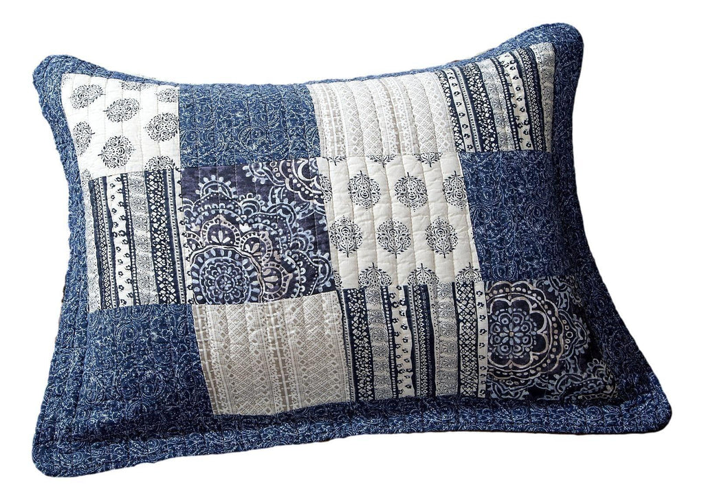DaDa Bedding Denim Blue Elegance Floral Patchwork Farmhouse Pillow Sham (JHW660) DaDalogy Bedding Collection
