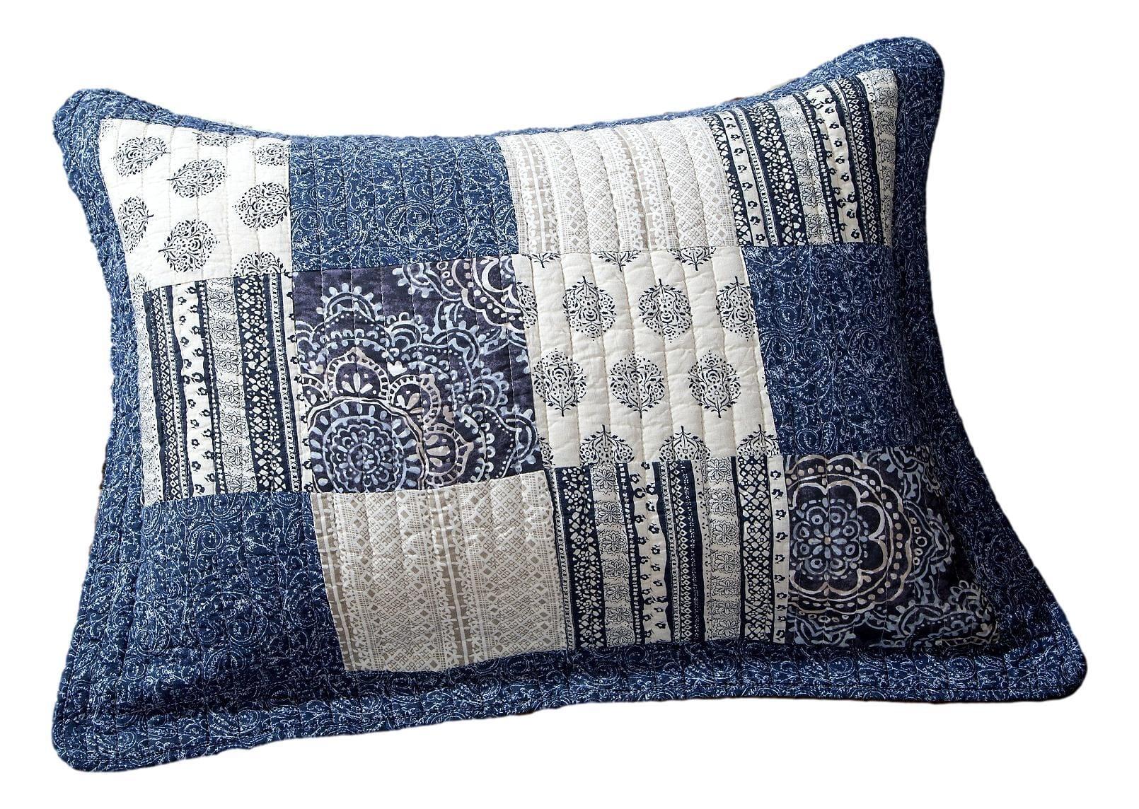 DaDa Bedding Denim Blue Elegance Floral Patchwork Farmhouse Pillow Sham (JHW660) DaDalogy Bedding Collection