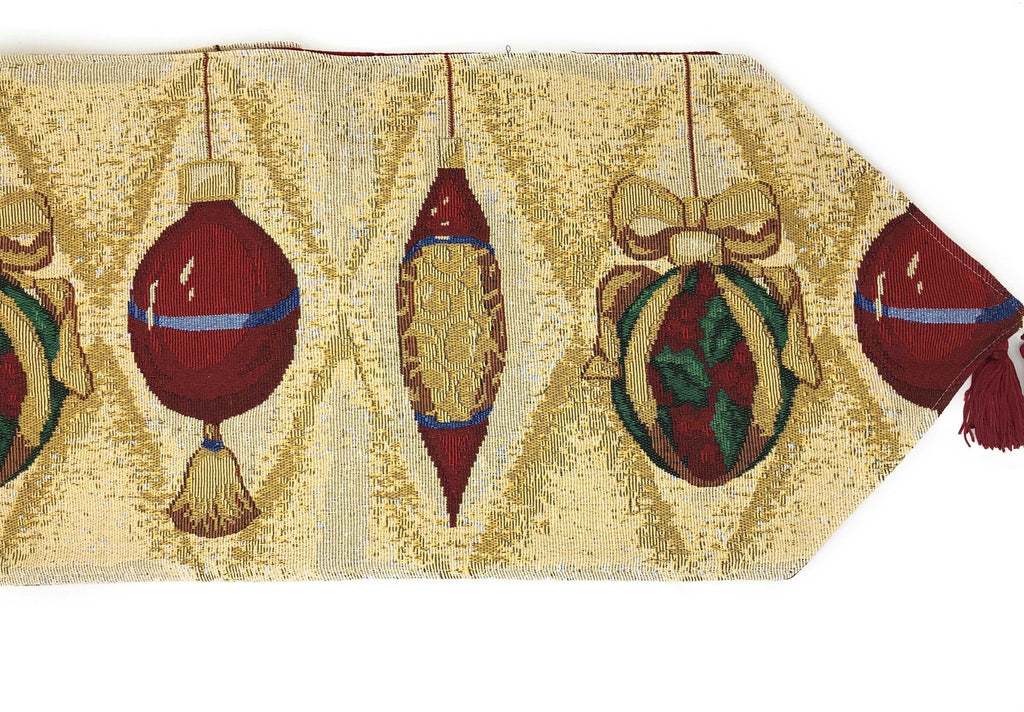 DaDa Bedding Elegant Christmas Ornaments Gold Red Tapestry Dining Table Runner (6139) DaDalogy Bedding Collection