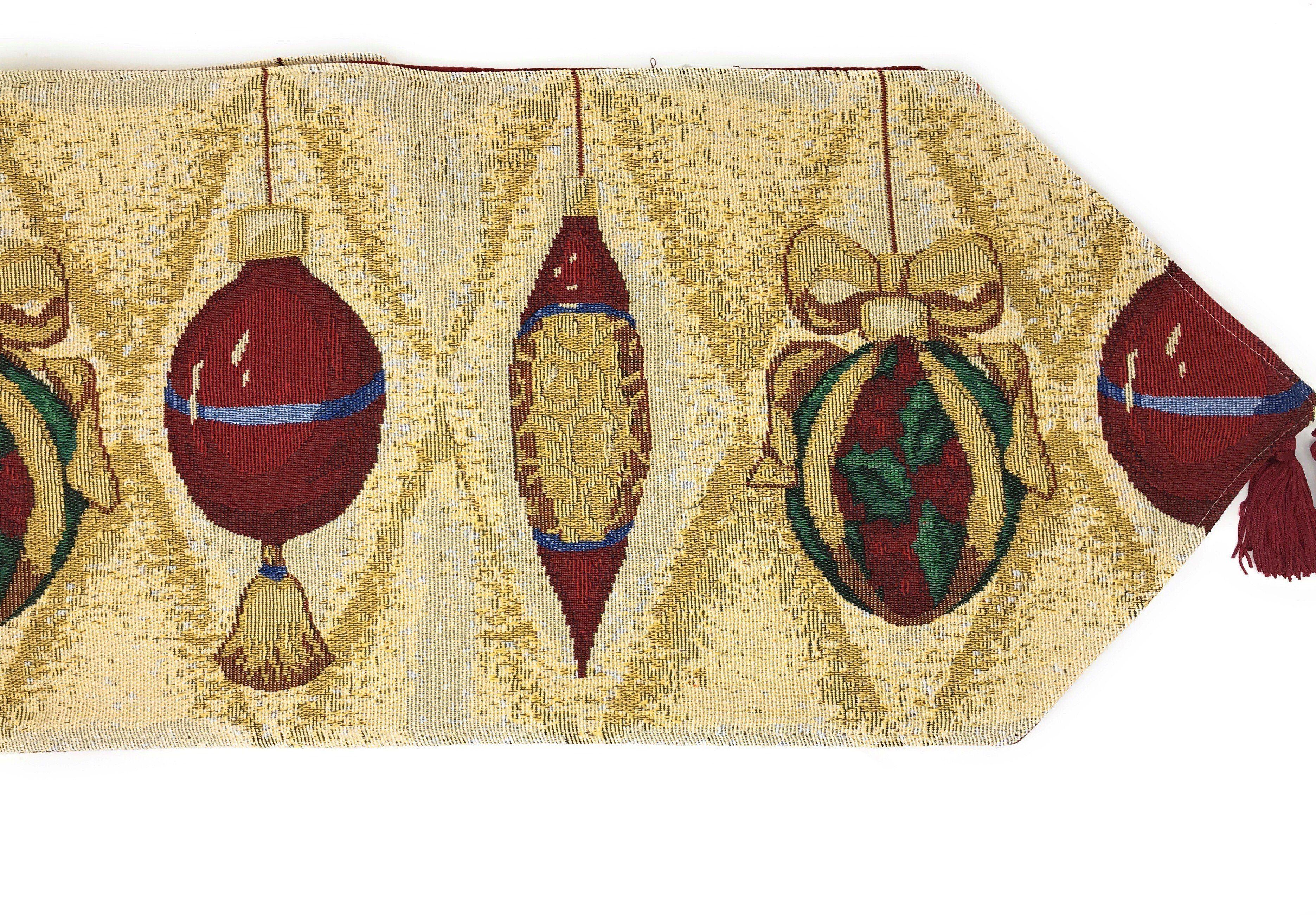 DaDa Bedding Elegant Christmas Ornaments Gold Red Tapestry Dining Table Runner (6139) DaDalogy Bedding Collection