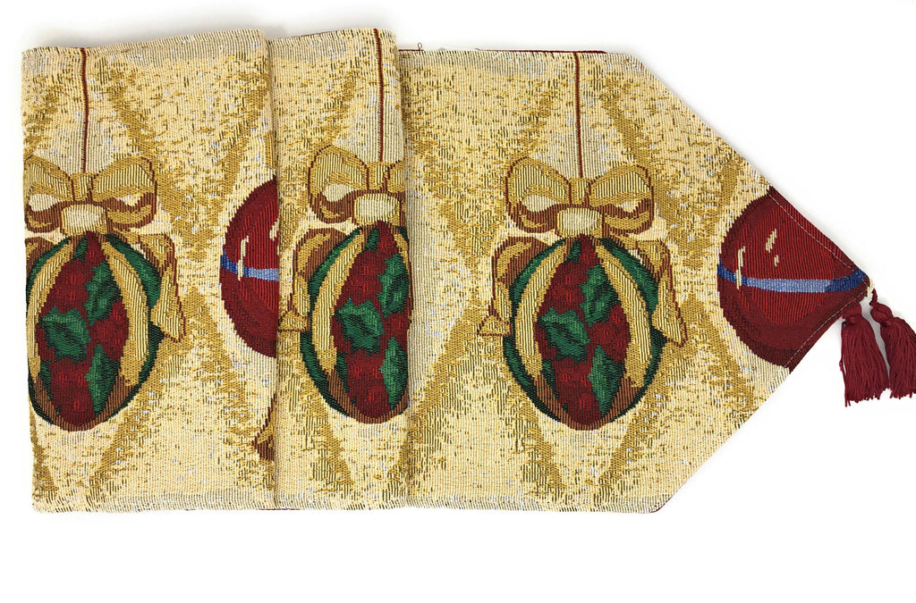 DaDa Bedding Elegant Christmas Ornaments Gold Red Tapestry Dining Table Runner (6139) DaDalogy Bedding Collection