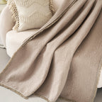 DaDa Bedding Elegant Fringed Cotton Quilted Throw Blanket - Luxurious Solid Soft Paisley Pattern, Cozy Lightweight Lap Throw, Perfect for Couch or Bed, Neutral Sandy Taupe Tan Beige, 50x60 Inches DaDalogy Bedding Collection