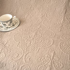 DaDa Bedding Elegant Fringed Cotton Quilted Throw Blanket - Luxurious Solid Soft Paisley Pattern, Cozy Lightweight Lap Throw, Perfect for Couch or Bed, Neutral Sandy Taupe Tan Beige, 50x60 Inches DaDalogy Bedding Collection