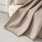 DaDa Bedding Elegant Fringed Cotton Quilted Throw Blanket - Luxurious Solid Soft Paisley Pattern, Cozy Lightweight Lap Throw, Perfect for Couch or Bed, Neutral Sandy Taupe Tan Beige, 50x60 Inches DaDalogy Bedding Collection