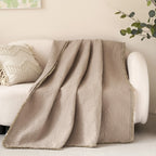 DaDa Bedding Elegant Fringed Cotton Quilted Throw Blanket - Luxurious Solid Soft Paisley Pattern, Cozy Lightweight Lap Throw, Perfect for Couch or Bed, Neutral Sandy Taupe Tan Beige, 50x60 Inches DaDalogy Bedding Collection