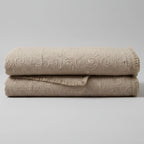 DaDa Bedding Elegant Fringed Cotton Quilted Throw Blanket - Luxurious Solid Soft Paisley Pattern, Cozy Lightweight Lap Throw, Perfect for Couch or Bed, Neutral Sandy Taupe Tan Beige, 50x60 Inches DaDalogy Bedding Collection