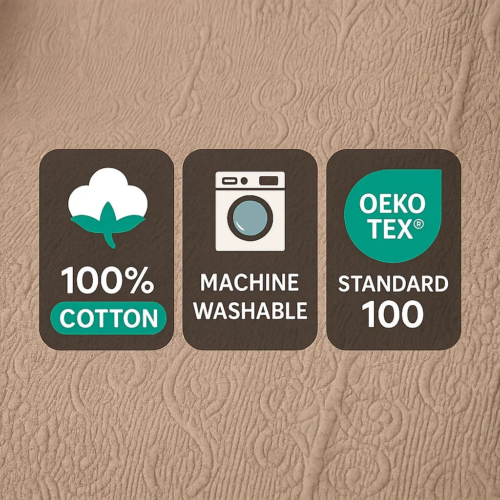 DaDa Bedding Elegant Fringed Cotton Quilted Throw Blanket - Luxurious Solid Soft Paisley Pattern, Cozy Lightweight Lap Throw, Perfect for Couch or Bed, Neutral Sandy Taupe Tan Beige, 50x60 Inches DaDalogy Bedding Collection