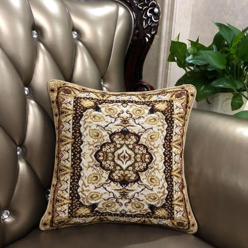 DaDa Bedding Elegant Golden Persian Style Rug Floral Tapestry Throw Pillow Covers 16" x 16" DaDalogy Bedding Collection