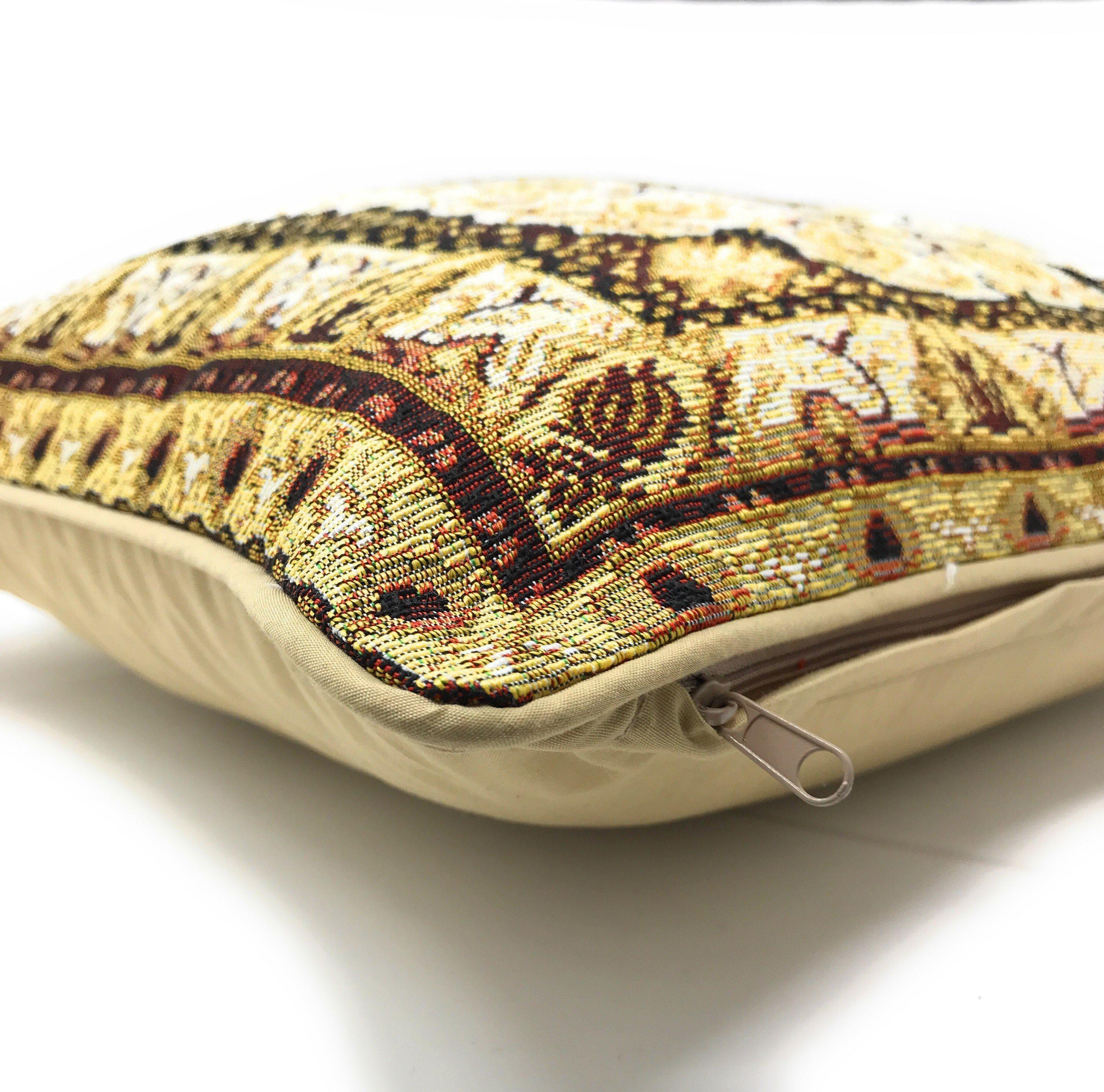DaDa Bedding Elegant Golden Persian Style Rug Floral Tapestry Throw Pillow Covers 16" x 16" DaDalogy Bedding Collection