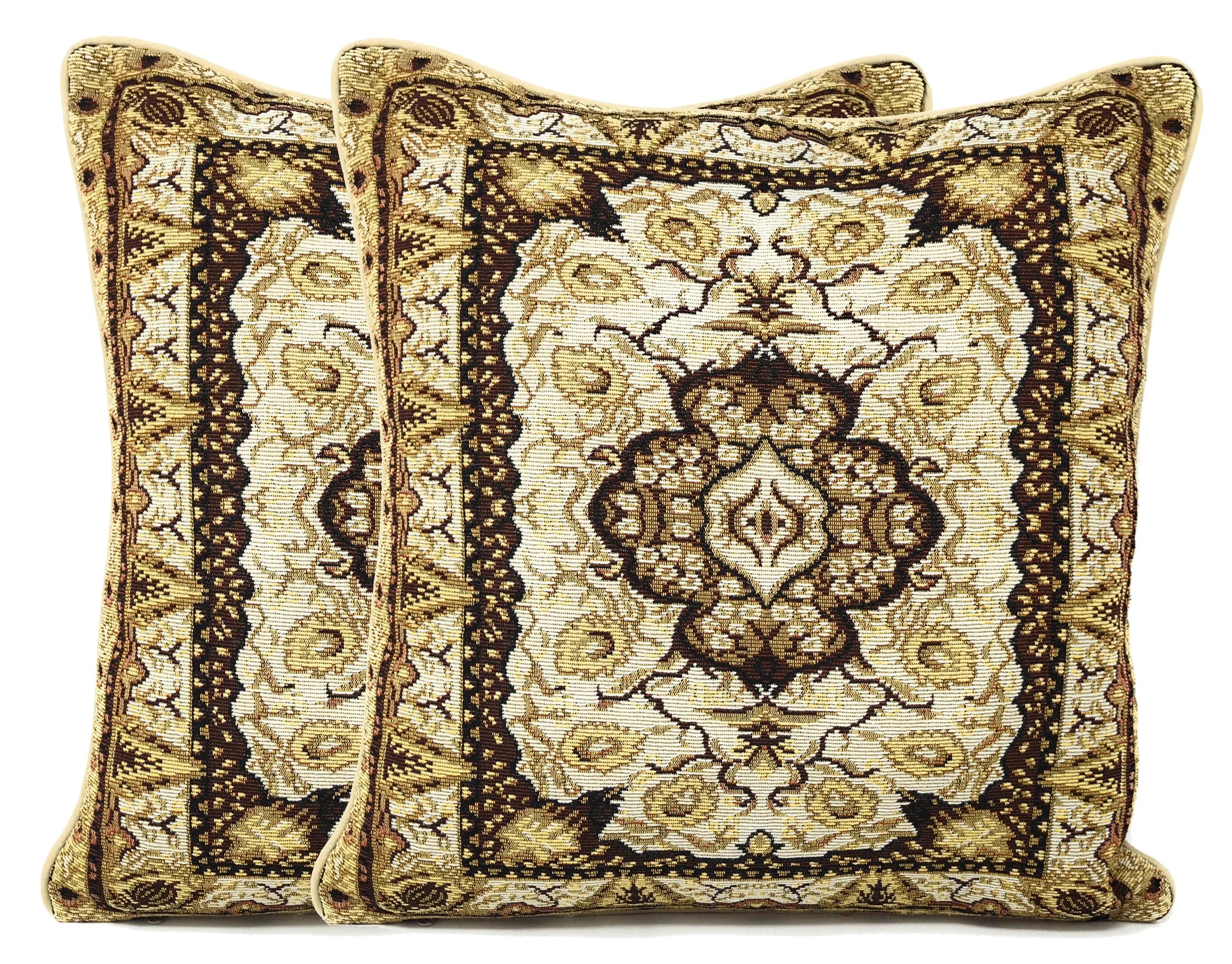DaDa Bedding Elegant Golden Persian Style Rug Floral Tapestry Throw Pillow Covers 16" x 16" DaDalogy Bedding Collection
