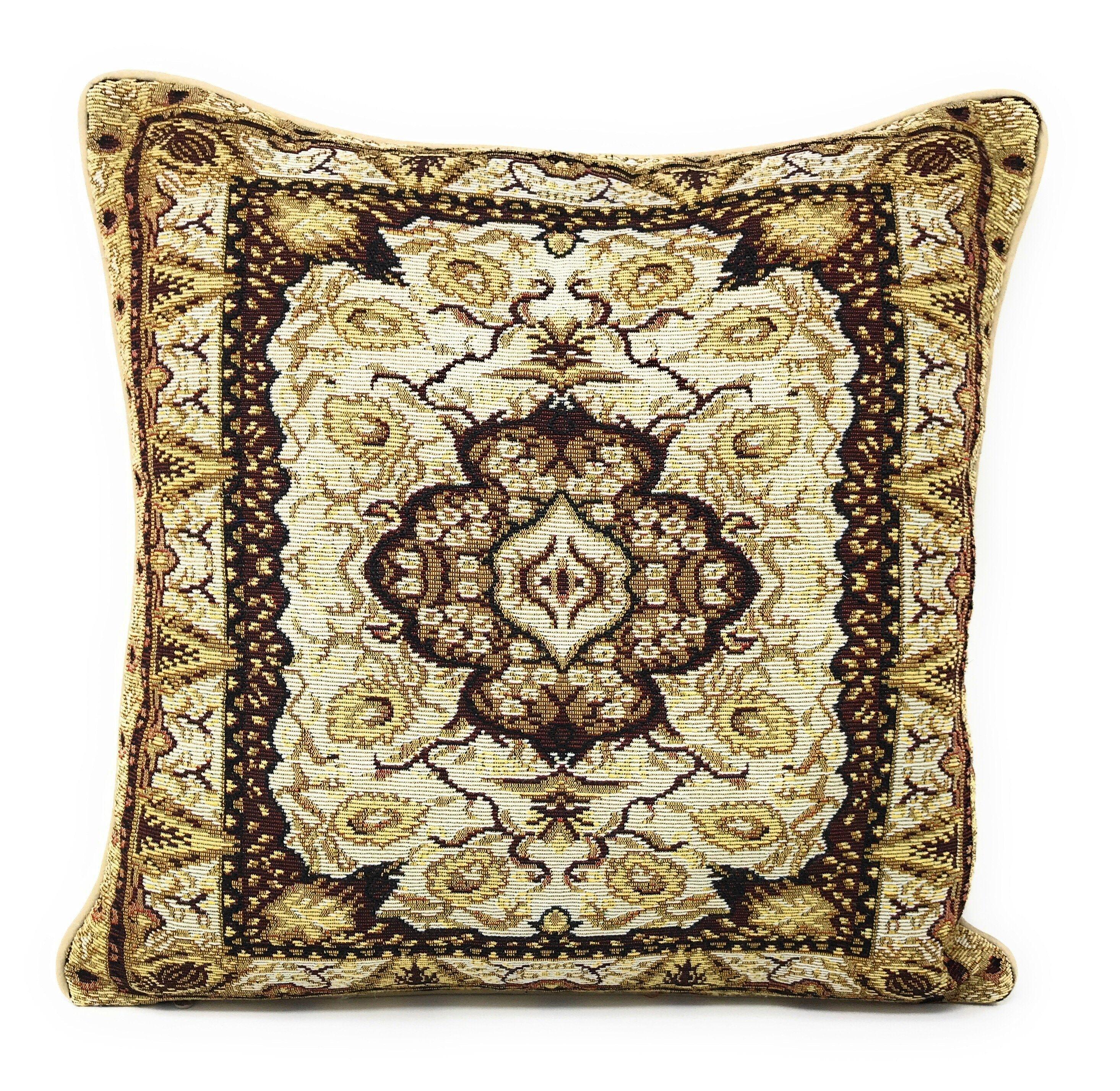 DaDa Bedding Elegant Golden Persian Style Rug Floral Tapestry Throw Pillow Covers 16" x 16" DaDalogy Bedding Collection