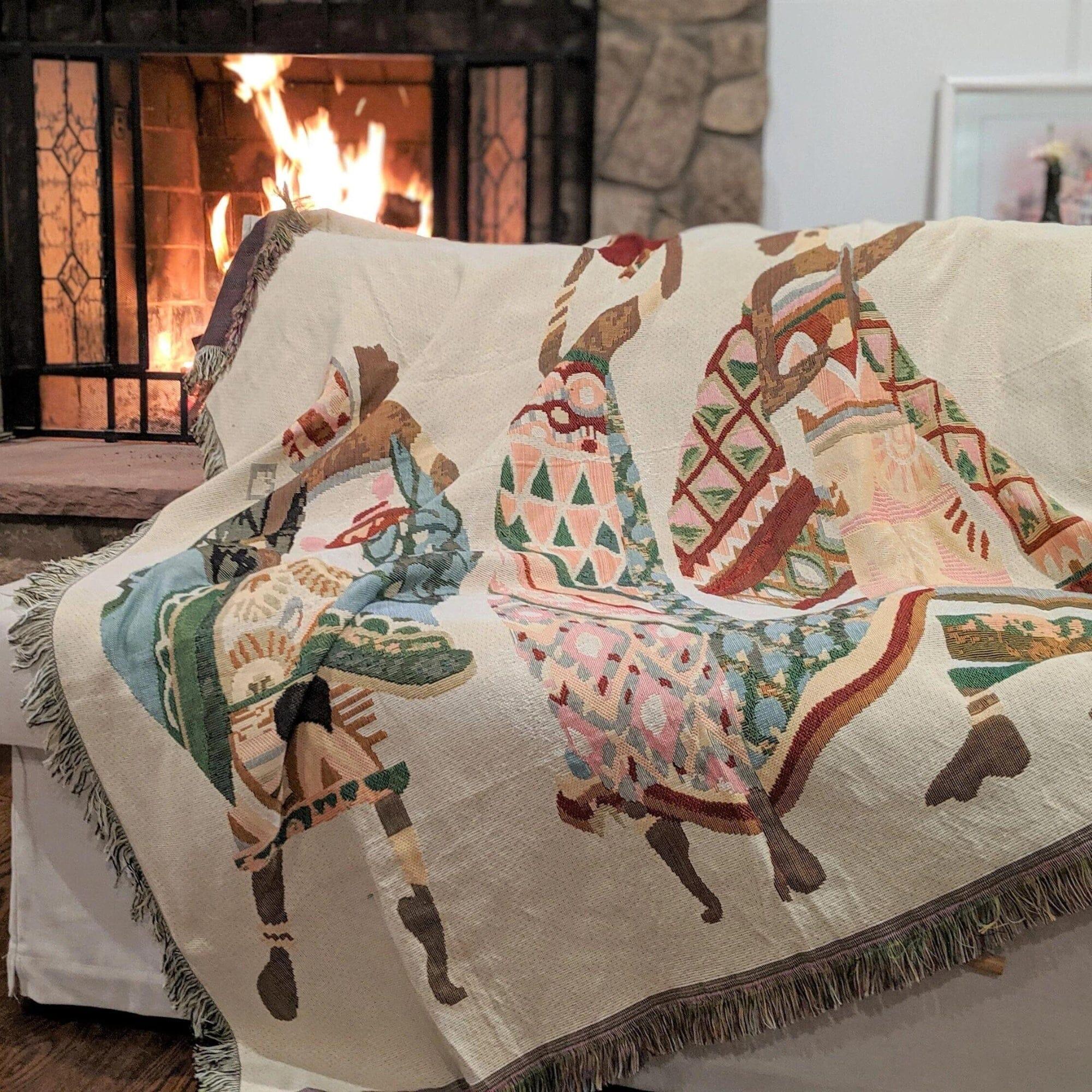 DaDa Bedding Elegant Tapestry Throw Blanket, Dancing Women African Dreams - 50” x 60” (7173) DaDalogy Bedding Collection